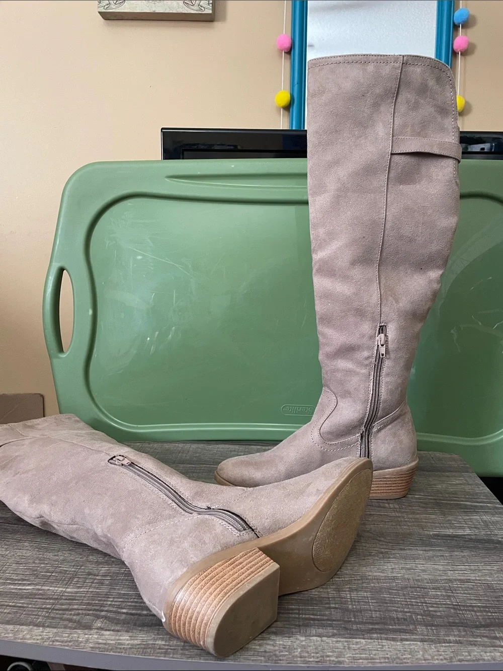 Taupe Suede Over-the-Knee Women's Boots. Almost new